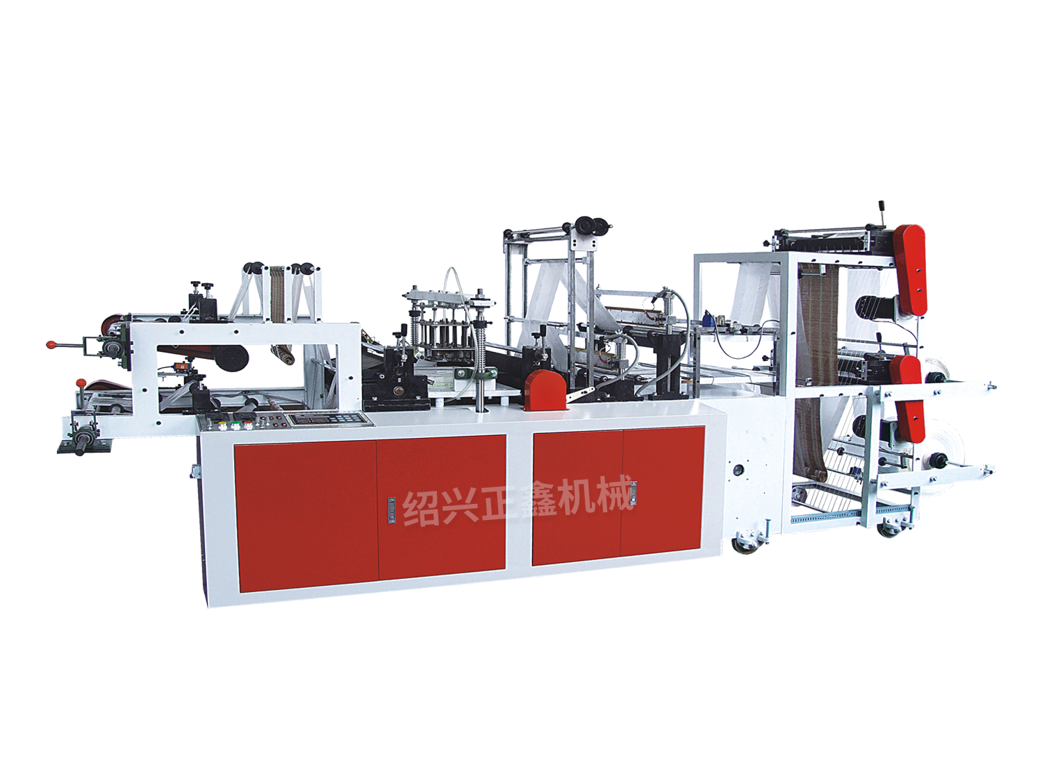 Double-deck rolling flat and T-shirt bag making machine